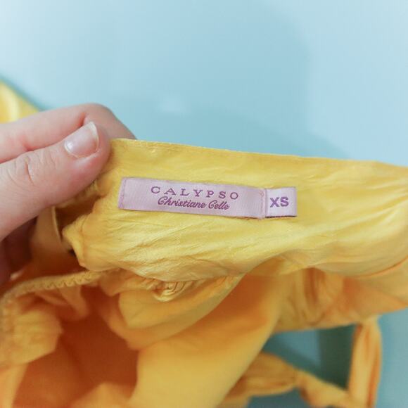 Calypso Yellow Y2K 100% Silk Taffeta Halter Neck Maxi Dress Size XSmall - Picture 4 of 8